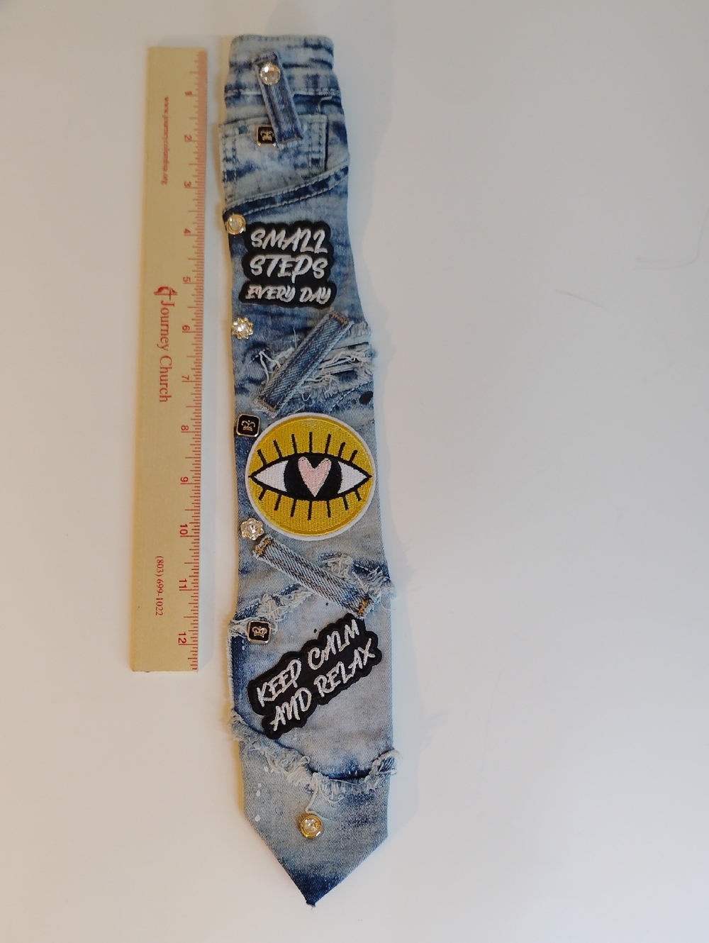 Denim Patchwork Tie, Light Blue - Picture 3 of 3